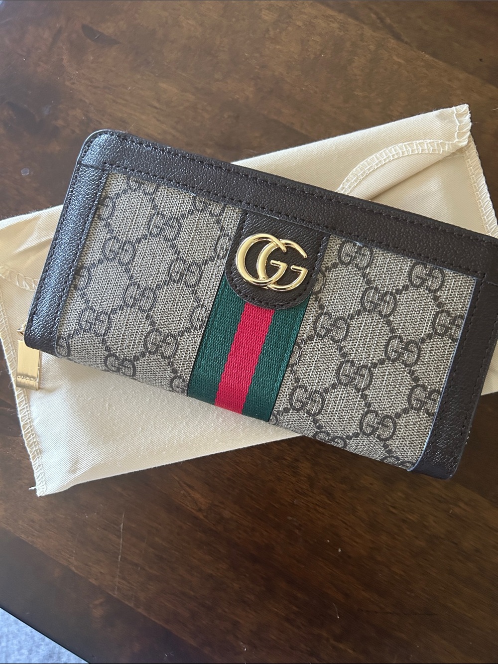 New Beige/BrownSupreme Wallet with Green-Red Stripe and Gold designer inspired - Picture 1 of 5